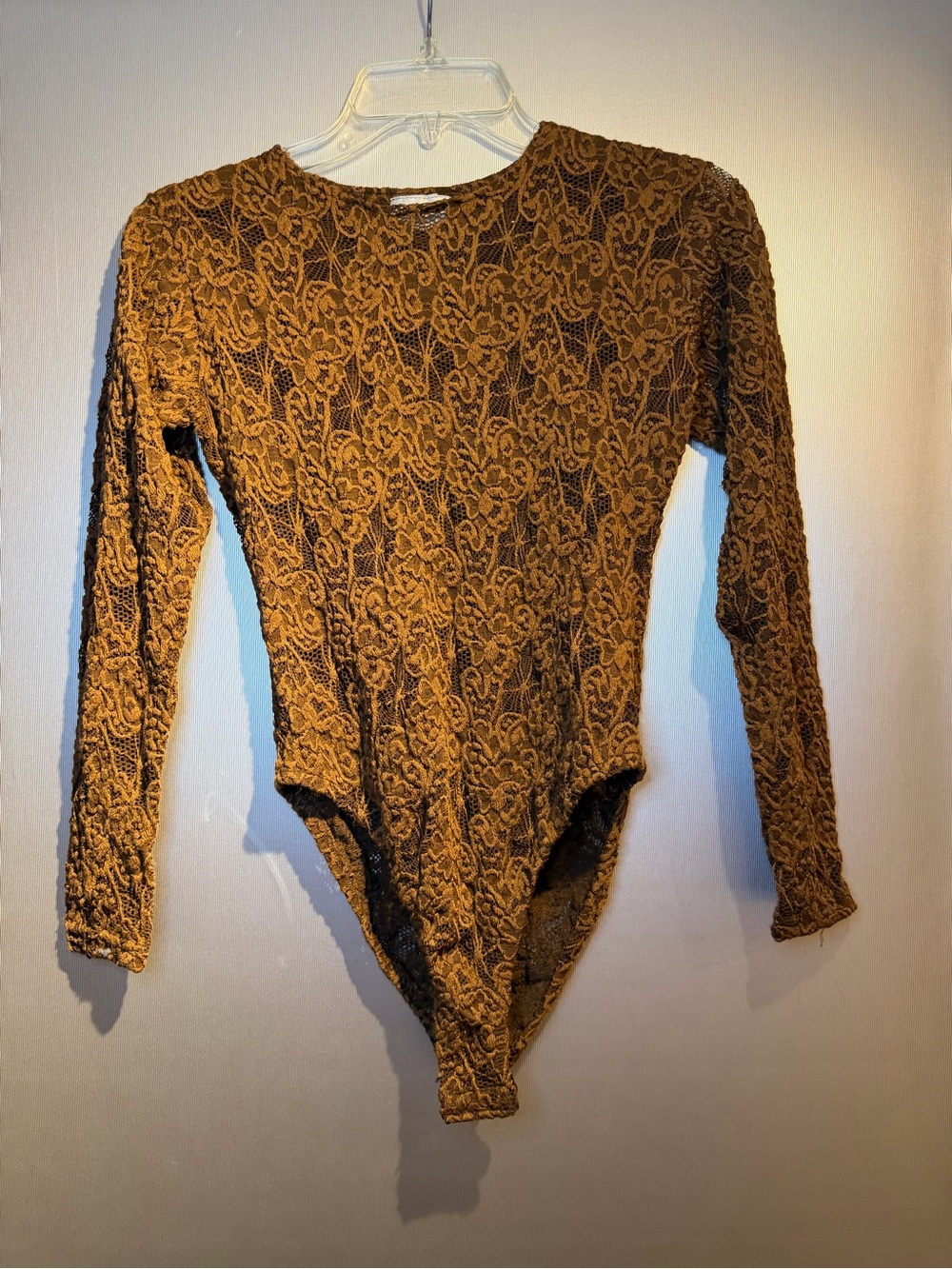 Women's Brown Lace Long-Sleeve Bodysuit